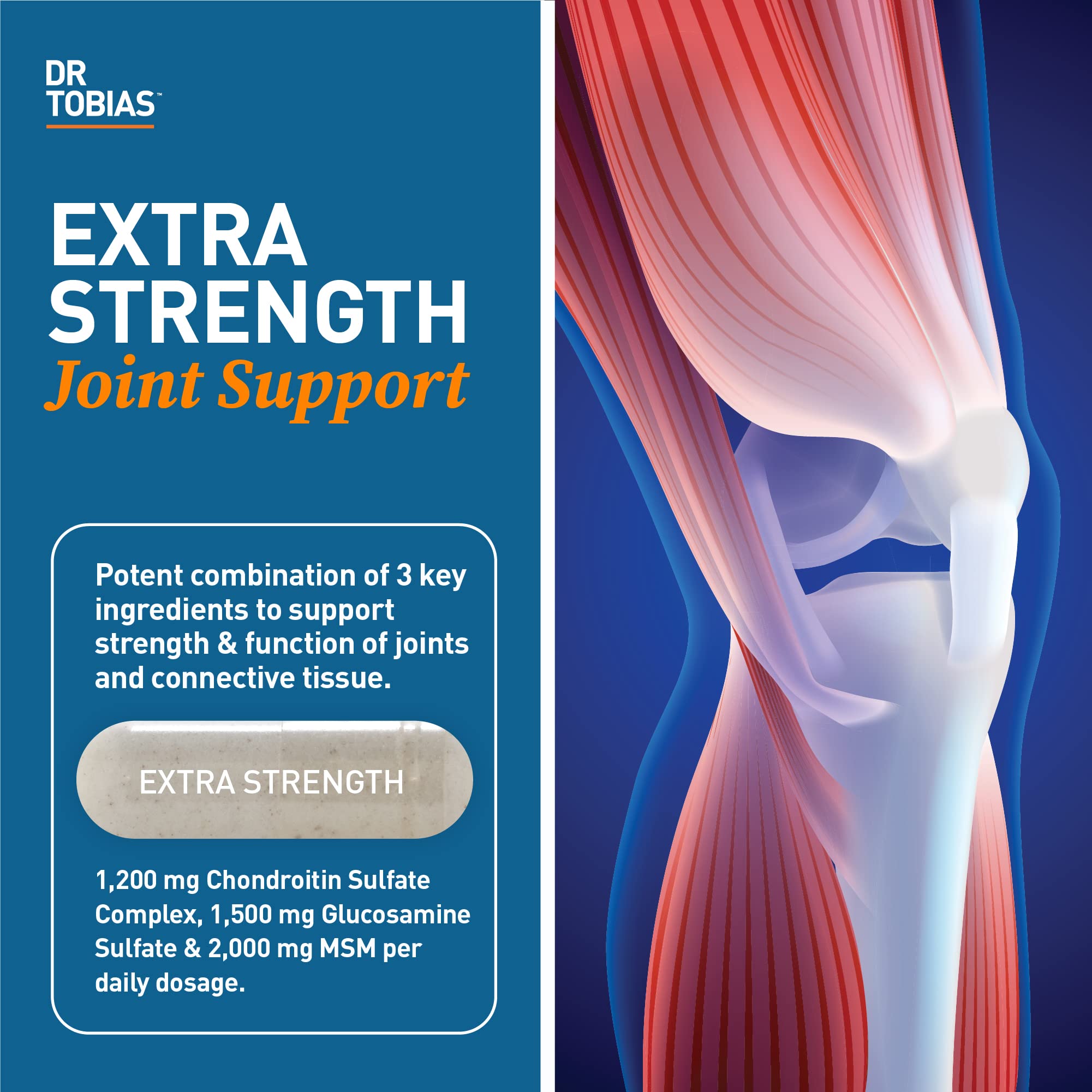 Buy now Dr. Tobias Joint Support Supplement with Glucosamine Chondroitin MSM, Supports Connective Tissue, Function & Flexibility, Extra Strength Joint Supplements for Men & Women, 240 Capsules at indiglob india