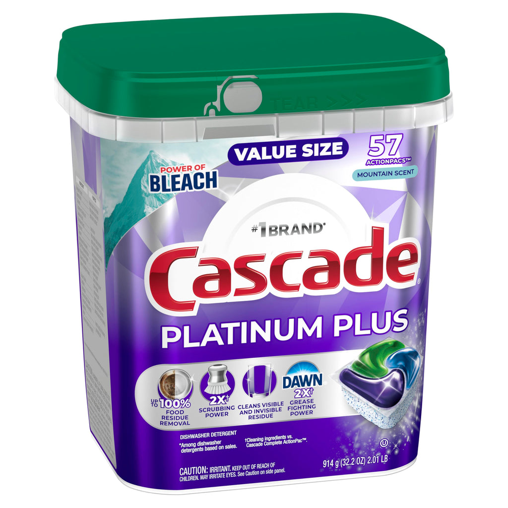 Cascade Platinum Plus Dishwasher Pods, Dishwasher Detergent, Dish Detergent Soap, Mountain, 57 Count
