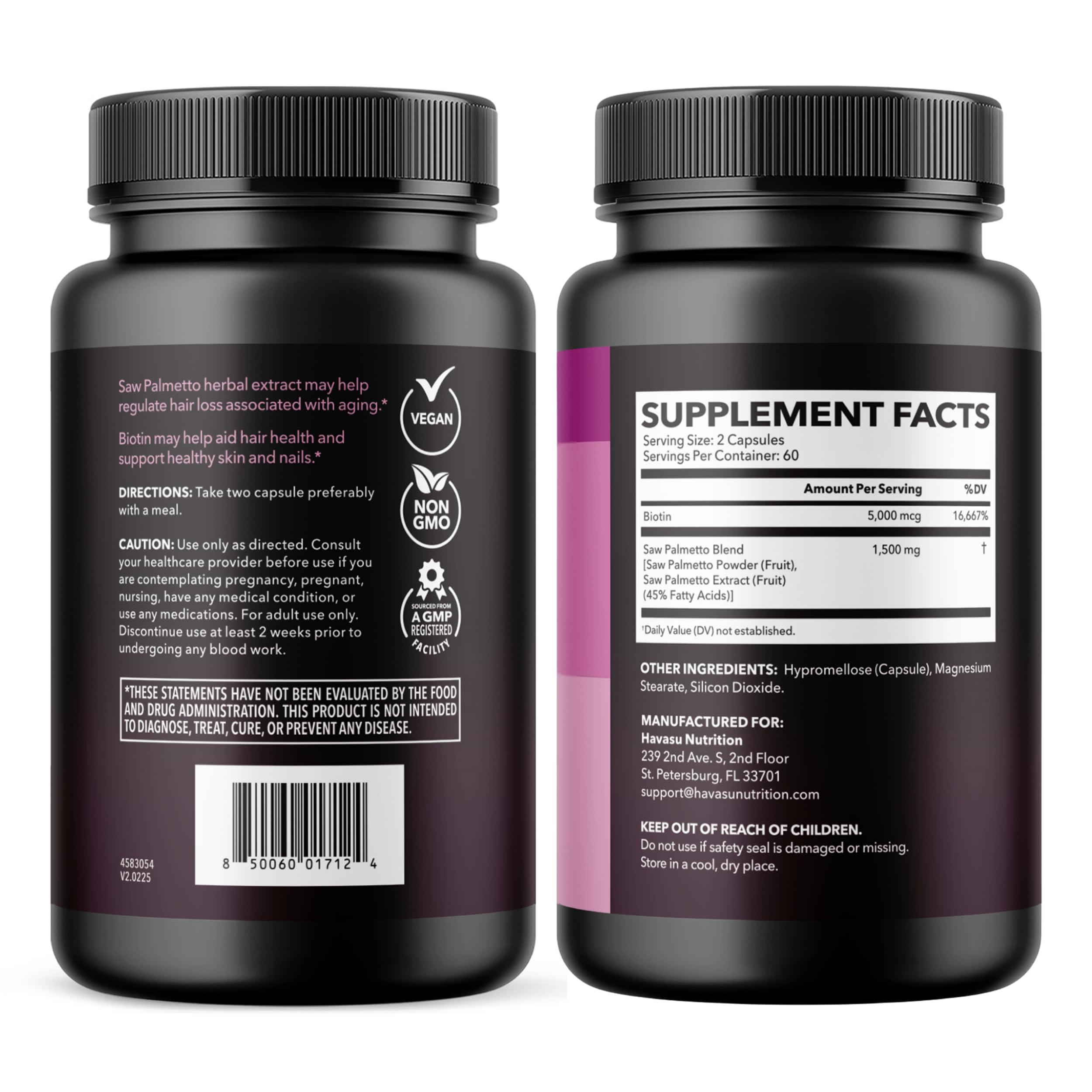 Saw Palmetto for Women with Bitoin 5000mcg Per Serving, 60-Day Supply | Vegan, Non-GMO DHT Blocker for Women for Hair, Skin and Nails, Saw Palmetto Extract with Biotin for Thicker Looking Hair