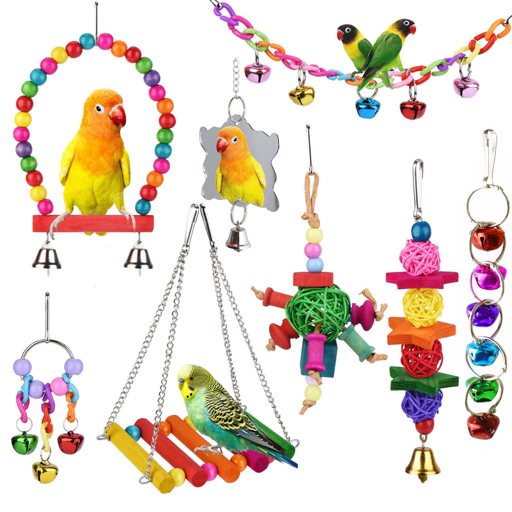 8 Pcs Parakeet Cockatiel Bird Toys, Parrots Conures Budgies Cage Accessories