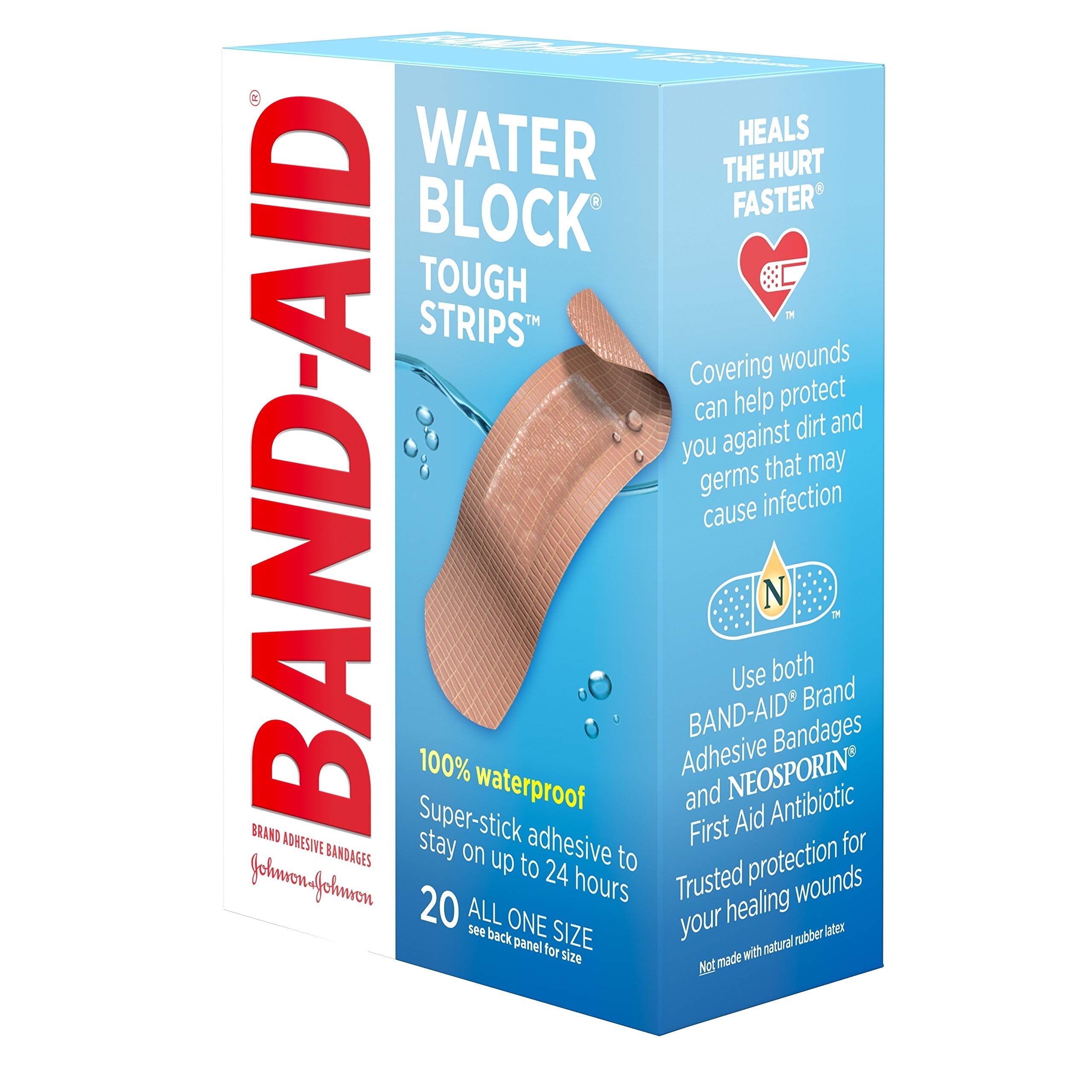 Buy now Band-Aid Brand Water Block Waterproof Tough Adhesive Bandages for Minor Cuts and Scrapes, All One Size, 20 Count (Pack of 1) at indiglob india