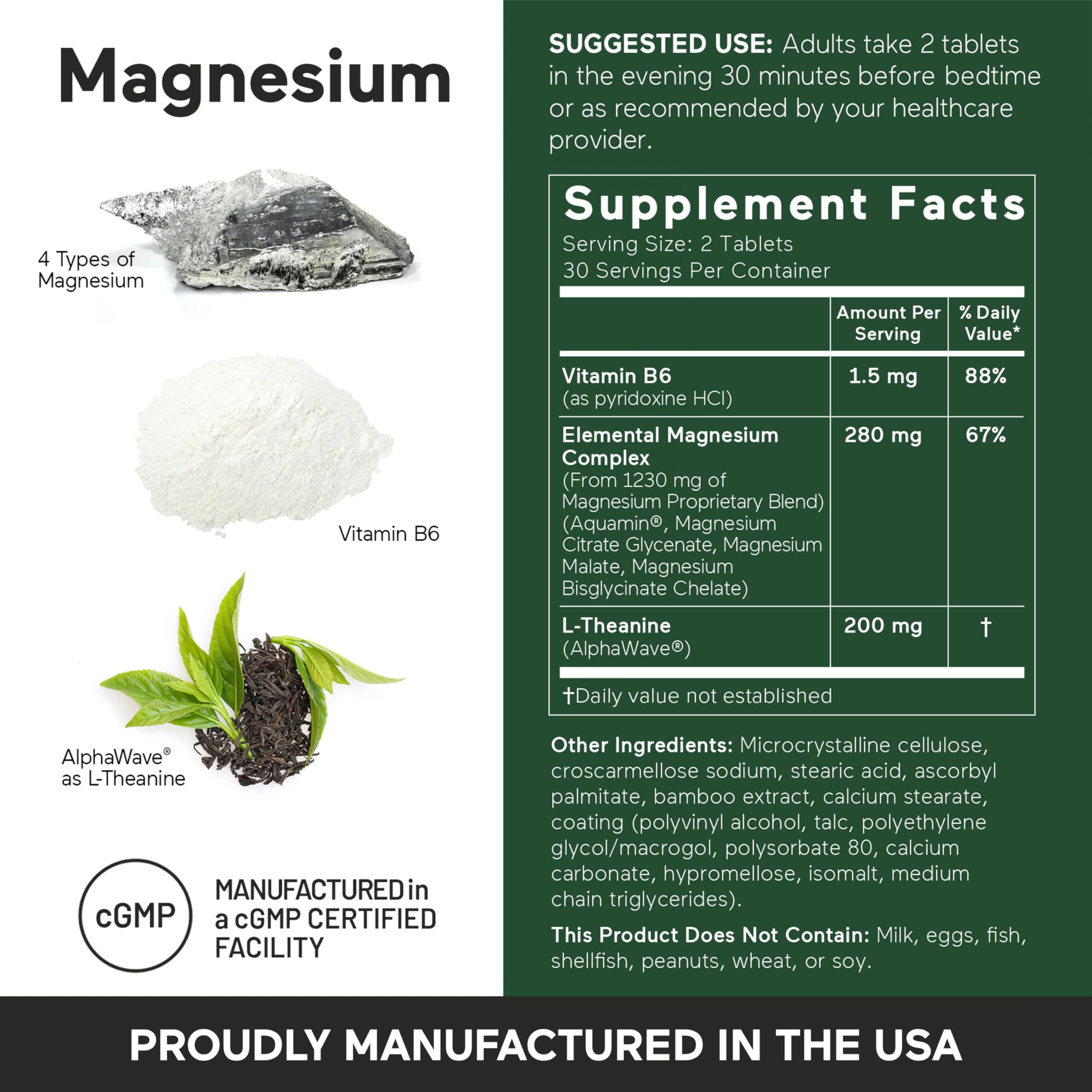 Smarter Nutrition Magnesium Complex - Chelated Magnesium Glycinate with Citrate, Malate and L-Theanine for Sleep, Muscle Relaxation and Stress Support - Non-GMO - 360 Tablets[180DaySupply]