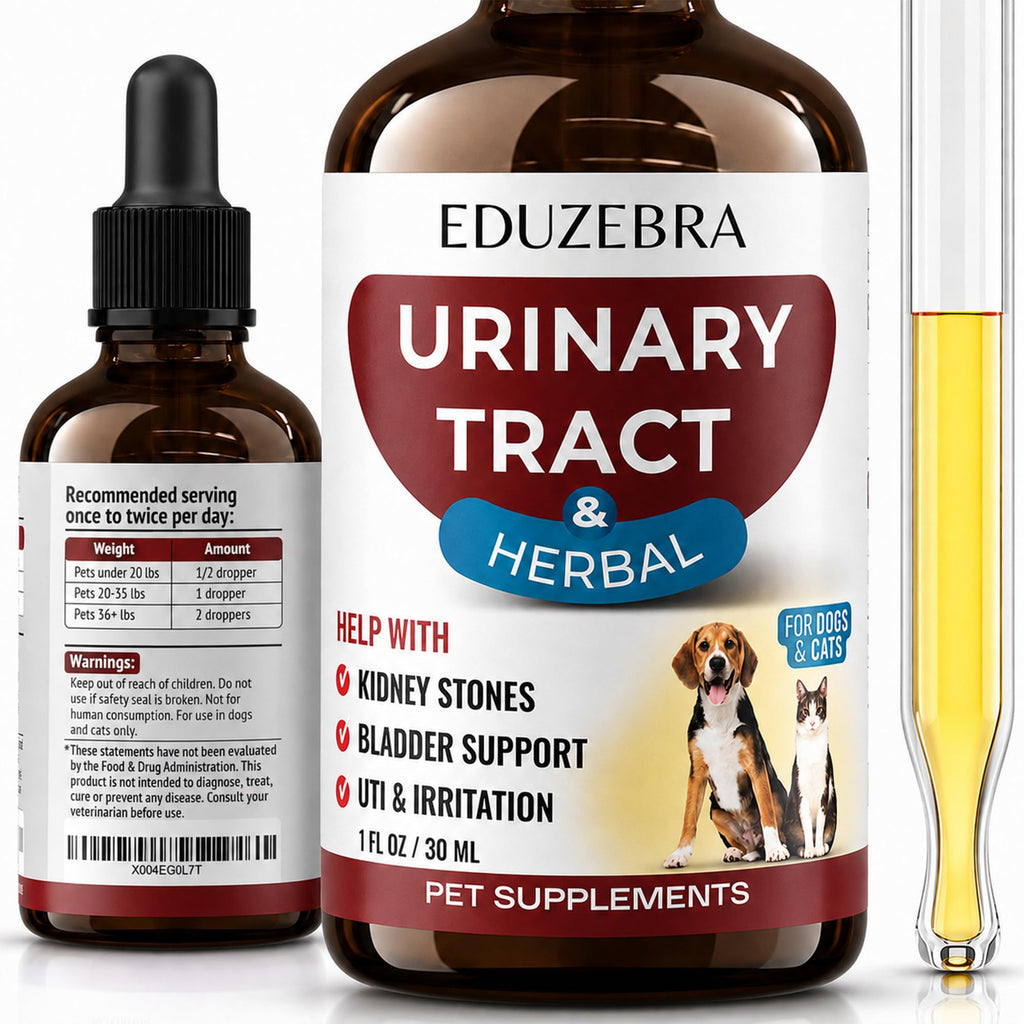 EDUZEBRA Urinary Tract Health Treatment for Dogs & Cats – Natural Herbal UTI Support Drops with Cranberry Extract – Promotes Bladder, Kidney & Digestive Wellness – Support Renal Function
