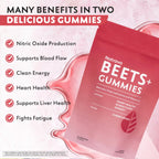 Beets+ Gummies - Premium Beet Root Powder, Grape Seed Extract and Vitamin C - Supports Healthy Blood Pressure and Heart Health - Low Sugar Nitric Oxide and Circulation Supplement - 50 Gummies