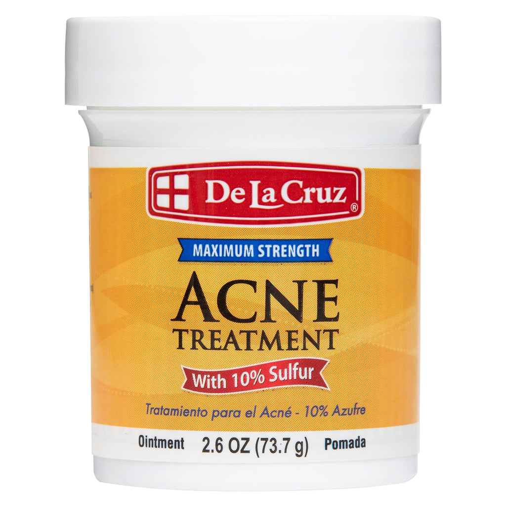 De La Cruz 10% Sulfur Ointment, Cystic Acne Treatment Face, Body 2.6oz jar | Maximum Strength Sulfur Acne Treatment, Helps Clear Pimples, Antibacterial & Anti-inflammatory, Non-Comedogenic, Made in USA