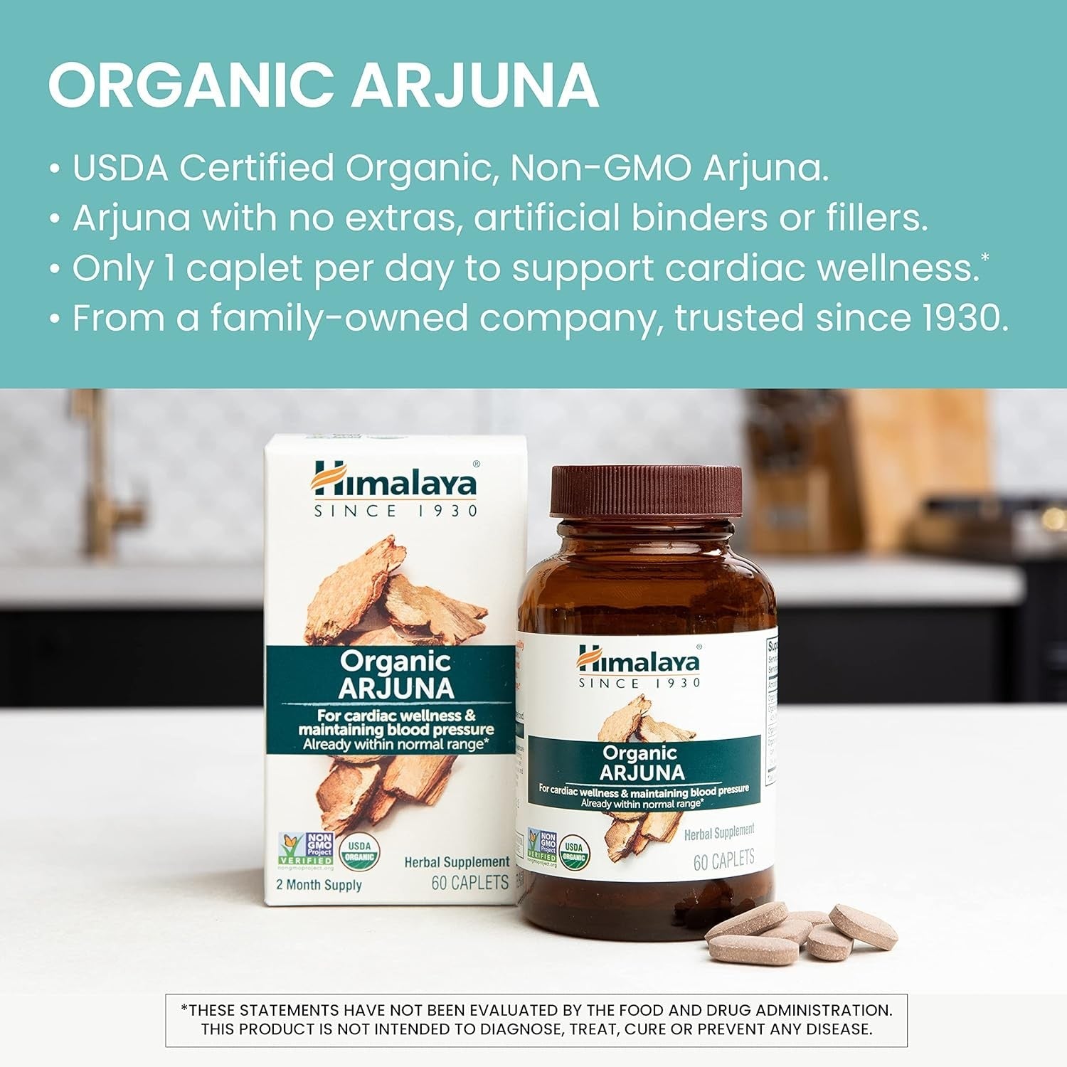 Buy now Himalaya Organic Arjuna, 60 Day Supply - Herbal Supplement Supporting Heart Health and Normal Blood Pressure - USDA Organic, Vegan, Non-GMO, Gluten Free, 700 mg, 60 Caplets at indiglob india