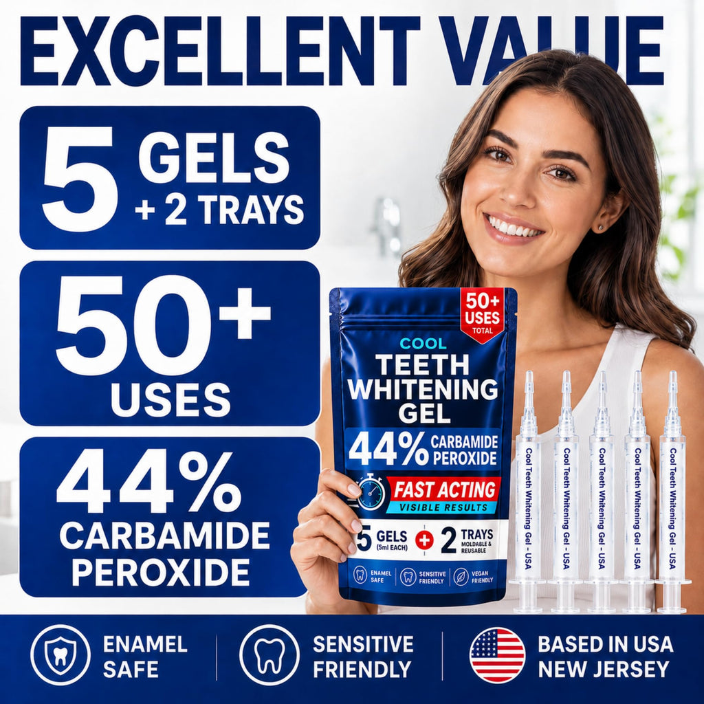 Teeth Whitening Gel with Trays 44% Carbamide Peroxide 5 Syringes - 50+ Uses