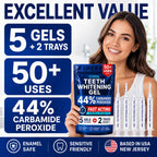 Teeth Whitening Gel with Trays 44% Carbamide Peroxide 5 Syringes - 50+ Uses