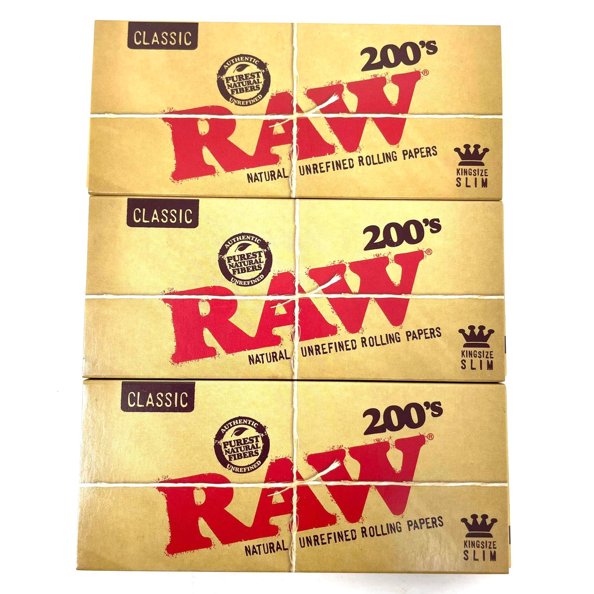 RAW Classic 200 King Size Slim uncreased Rolling Paper, Brown, 200 Count (Pack of 3)