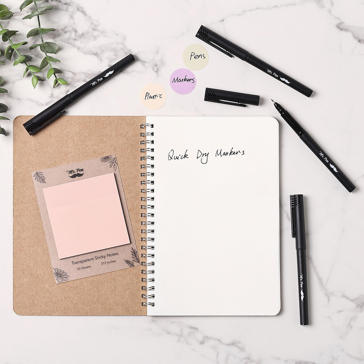 Mr. Pen- Black Fineliner Pens, 4pcs, 0.5mm, Pen for Transparent Sticky Note