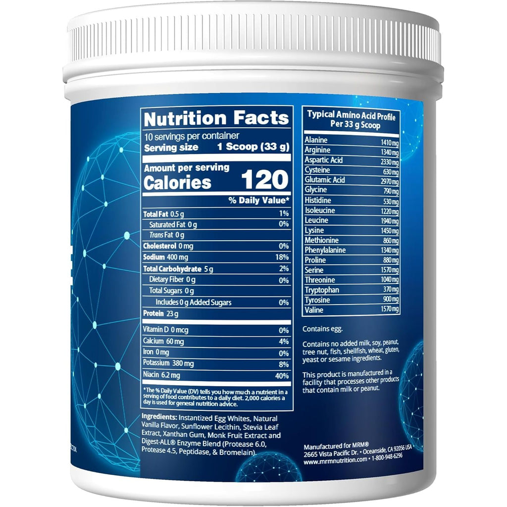 Buy now MRM Nutrition Egg White Protein | Vanilla Flavored | 23g Fat-Free Protein | with Digestive enzymes | Highest Biological Value | Clinically Tested | 10 Servings at indiglob india