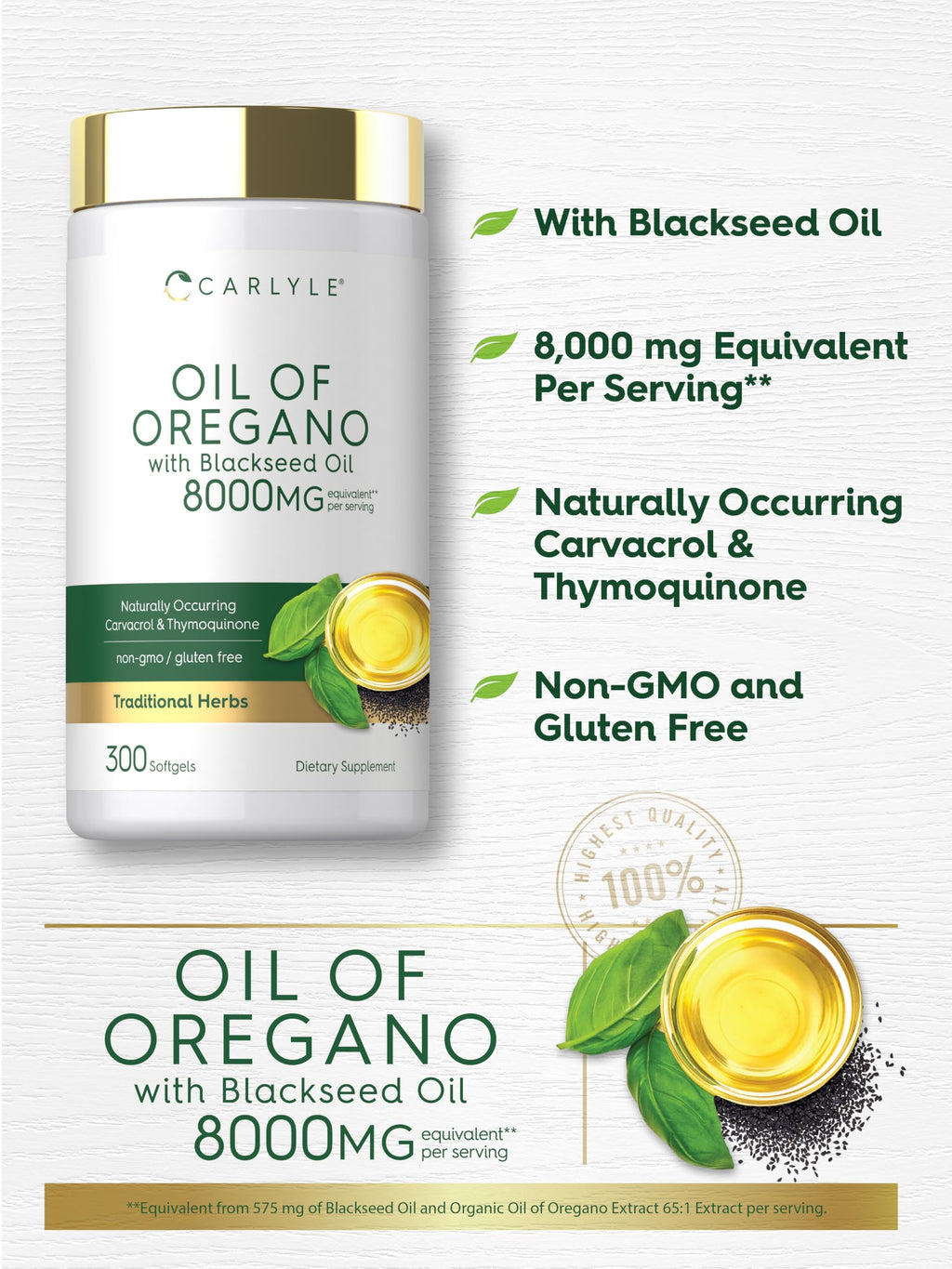 Carlyle Oil of Oregano with Black Seed Oil | 300 Softgel Capsules
