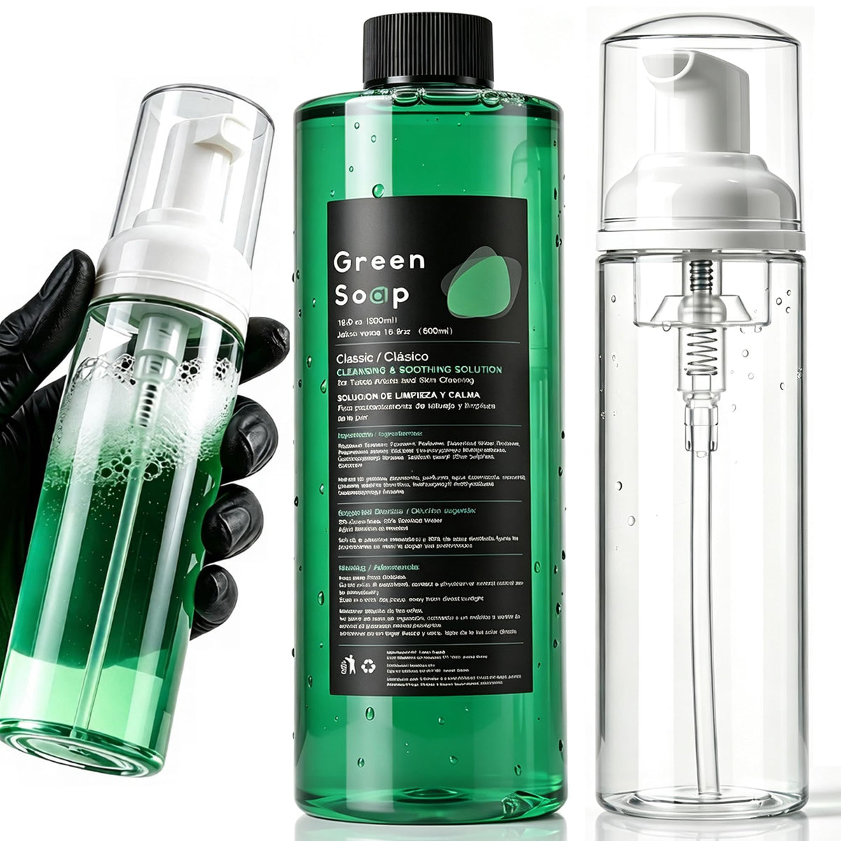 Green Soap Tattoo 16.9OZ & 7OZ Foam Bottle Kit – Make 1.3 Gallons Soap