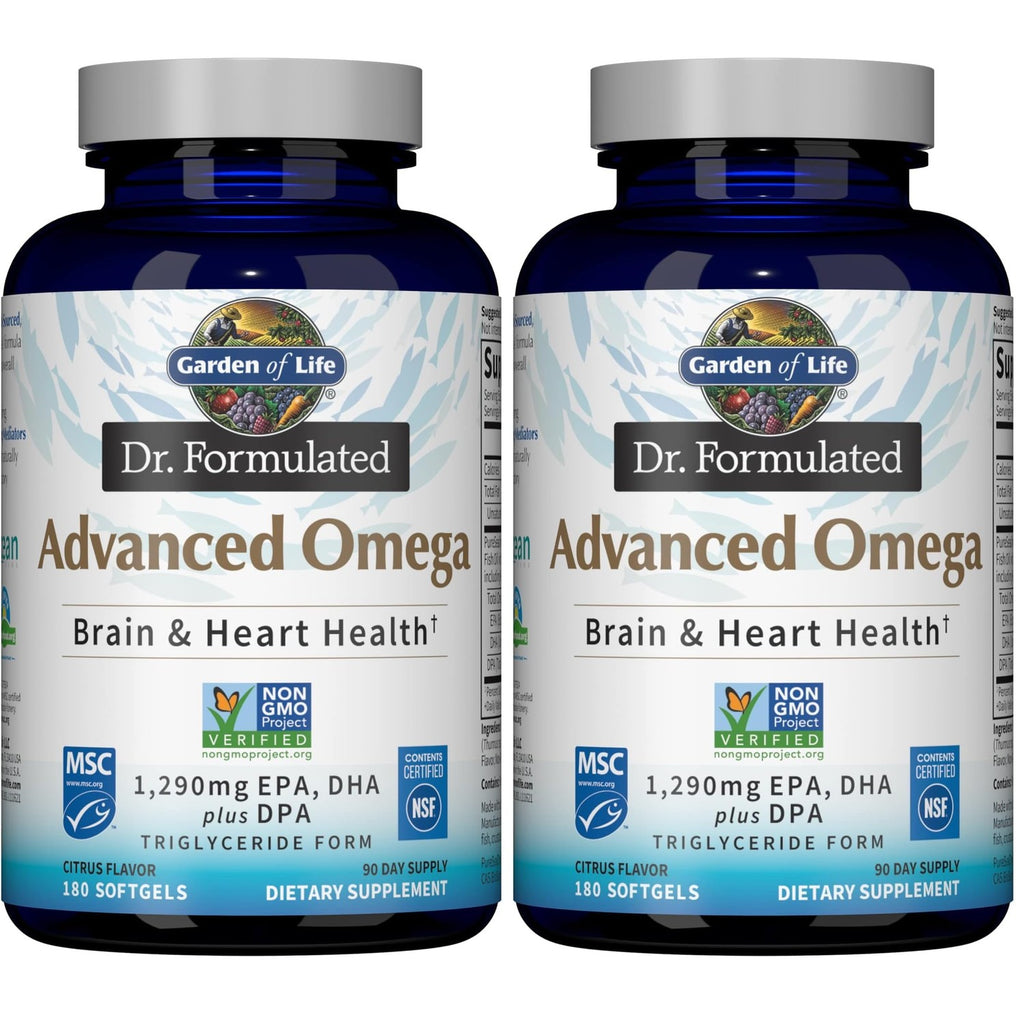 Garden of Life Dr. Formulated Advanced Omega Fish Oil - Lemon, 1,290mg EPA, DHA + DPA in Triglyceride Form, Single Source Omega 3 Supplement for Ultimate Brain & Heart Health, Non-GMO, 60 Softgels