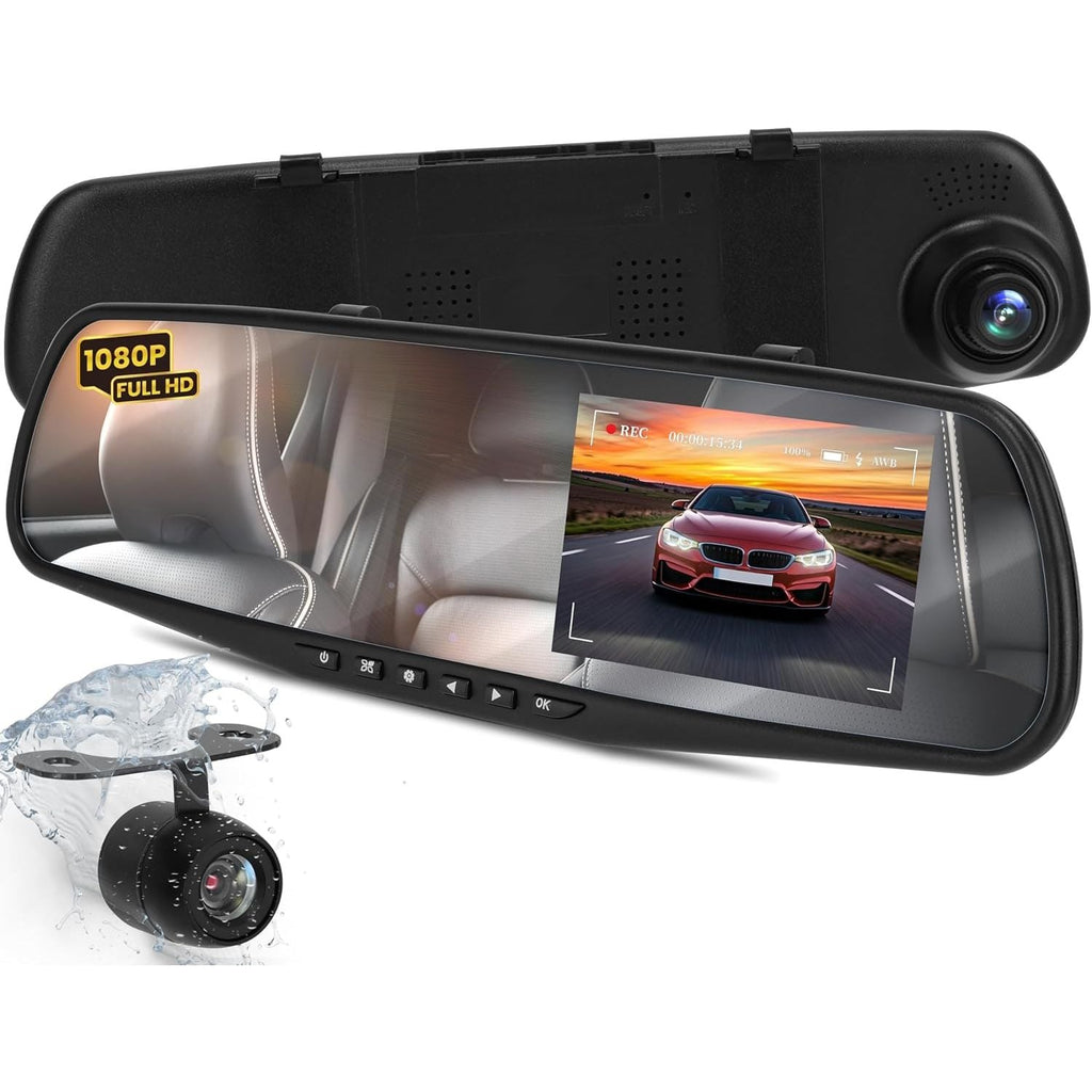 Buy now Pyle Dash Cam Front and Rear - HD 720p Dual Camera Car Video System with Rearview Mirror Attachment, Waterproof Backup Cam, 4.5’’ Display, G-Sensor, DVR Recording, Easy Plug-and-Play Setup Rear View Recorder at indiglob india