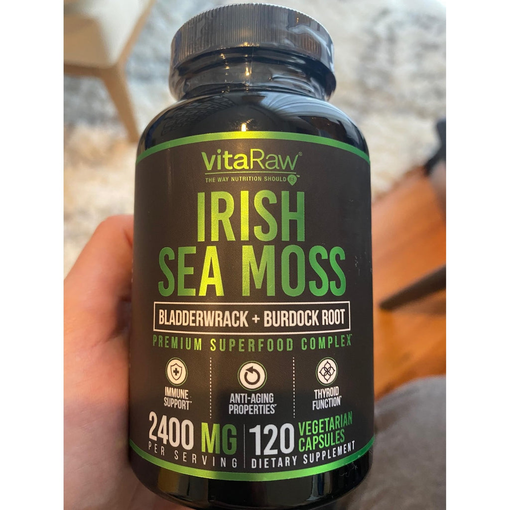VitaRaw Organic Irish Sea Moss Capsules 2400 mg - Burdock Root and Bladderwrack Powder Real Seamoss Pills for Immune Support, Joint and Gut Health Help - Raw Sea Moss Advanced Herbal Supplement