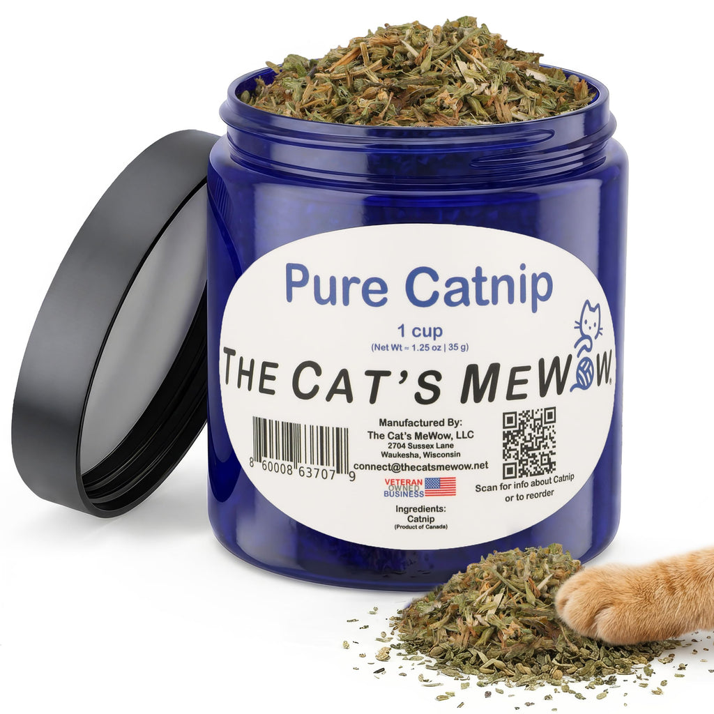 The Cat's MeWow 100% Pure Catnip – North American Grown – Strong Aroma for Play & Enrichment – Resealable Freshness Jar – Veteran-Owned Brand