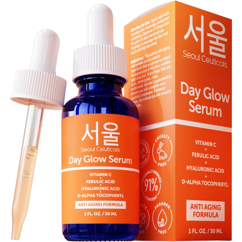 SeoulCeuticals Korean Skin Care 20% Vitamin C Serum for Face + CE Ferulic | 1oz C E Ferulic Vit C Facial Oil with Hyaluronic Acid, Vitamina E, Vegan, Cruelty Free, Anti Aging K Beauty Glow C+E Skincare