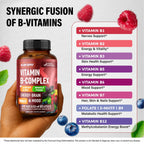 Vitamin B Complex: B1, B2, B3, B5, B6, B7, B12, 5MTHF + Whole Food - 60Caps