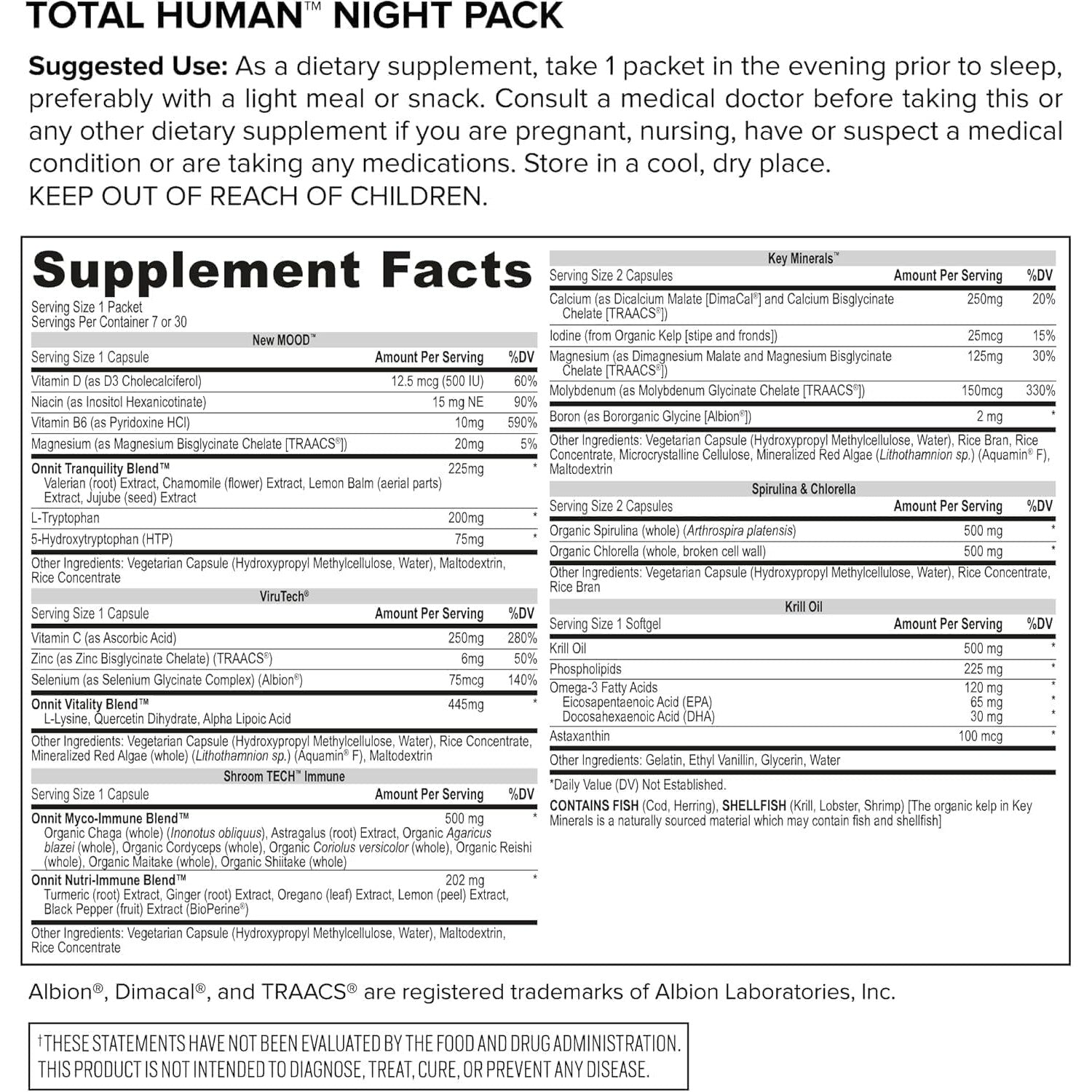 ONNIT Total Human Daily Multivitamin Packs for Men & Women, 30-Day Supply | Comprehensive day & night capsule packs; vitamins, minerals & herbs for daily wellness; 60 packs, 30-day supply, men & women