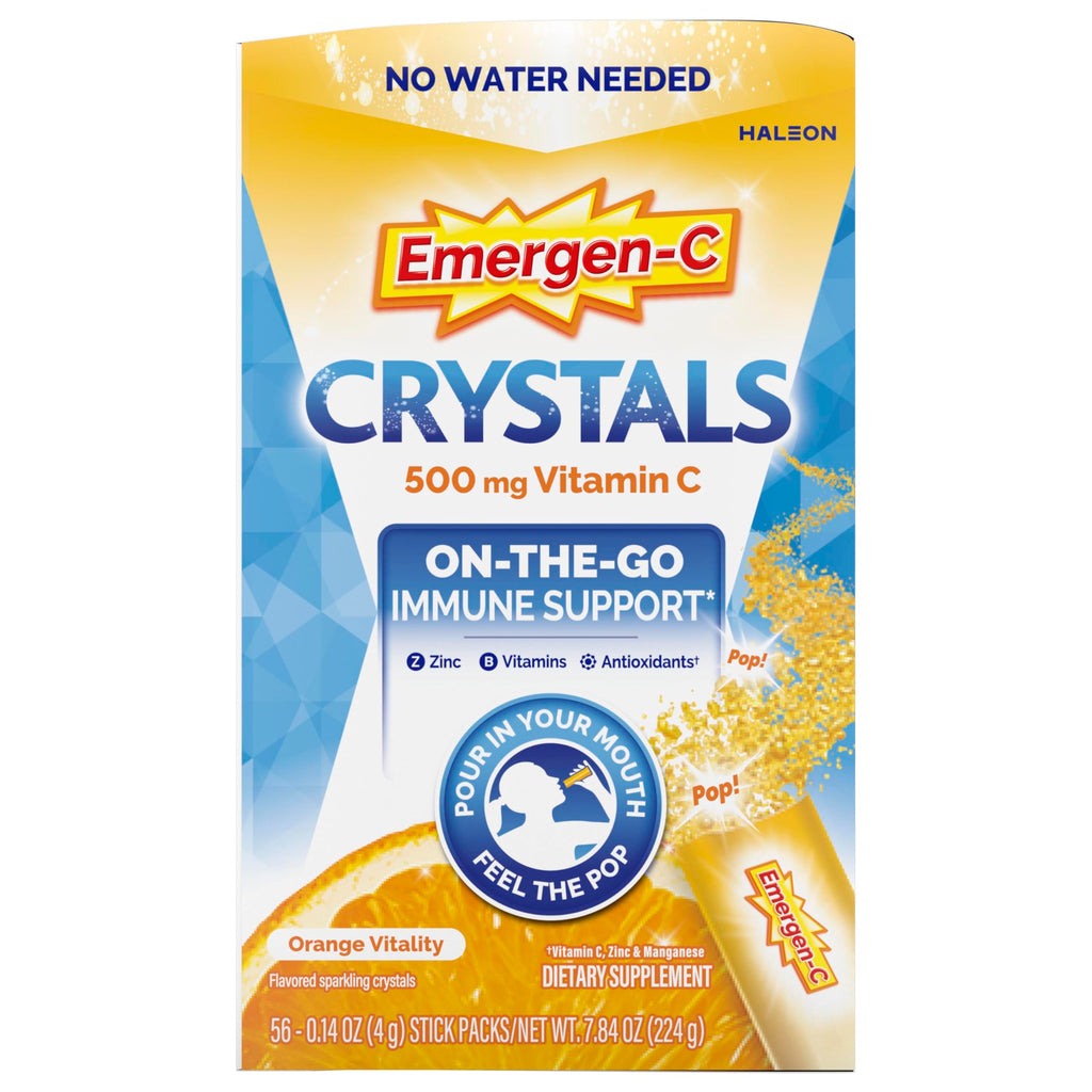 Emergen-C Vitamin C 500mg, Immune Support Crystals, Orange, 56 Packets | High Potency Vitamin C, B Vitamins for Energy, Zinc and Manganese, No Water Needed, Easy Pouch Format