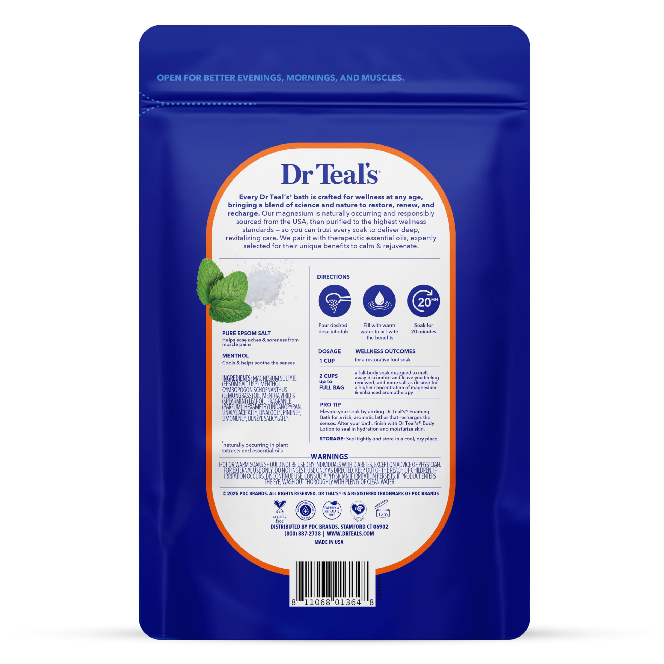 Dr Teal's Epsom Salt Magnesium Soak, Pre & Post Workout with Menthol & Essential Oils, 3 lbs