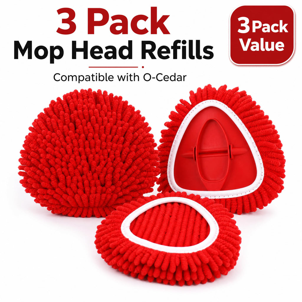 3 Pack Spin Mop Replacement Heads Compatible with O-Cedar EasyWring, Chenille Microfiber Mop Refills, Washable & Reusable Mop Head for Hardwood, Tile, Laminate and Marble Floors, Red