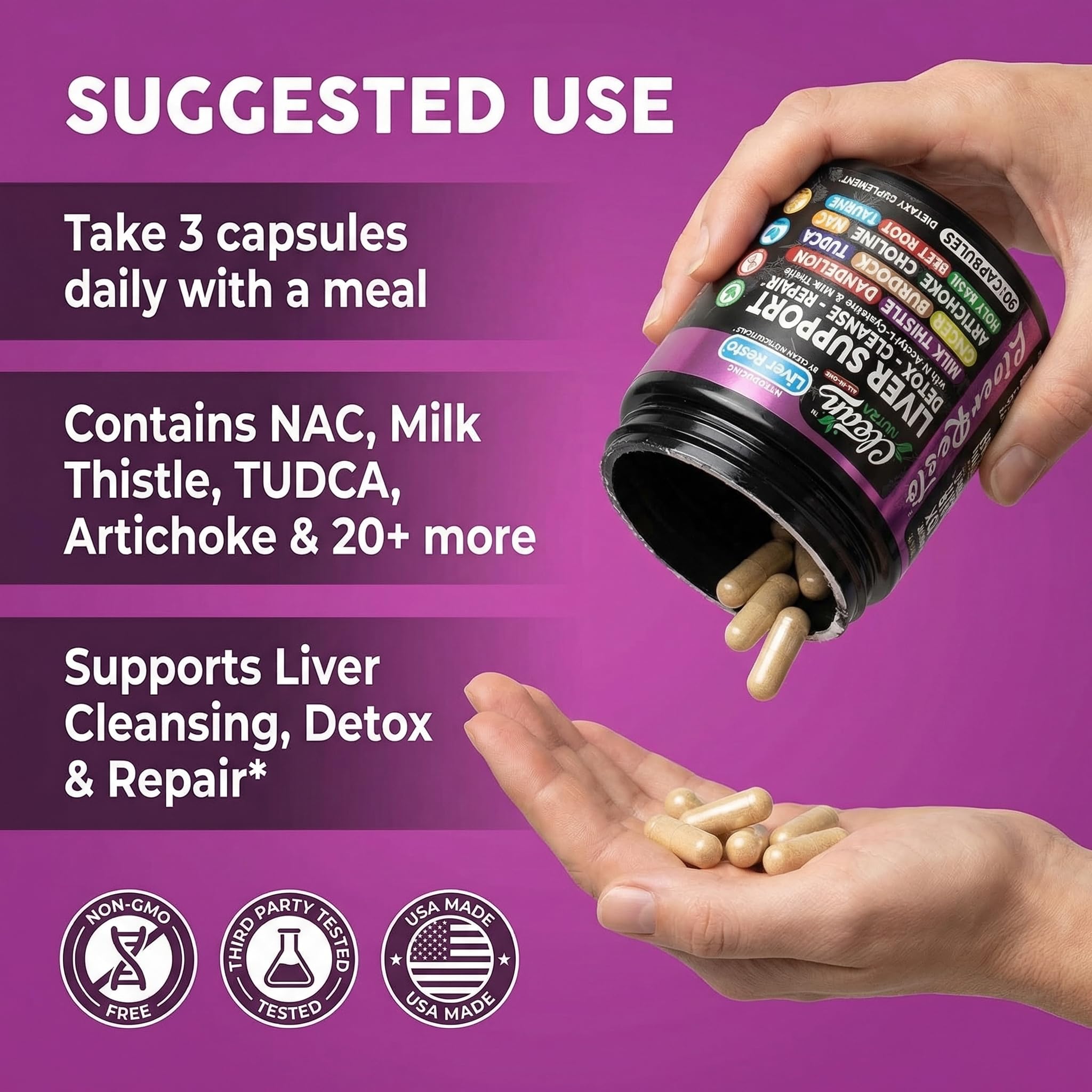 Clean Nutraceuticals Liver Cleanse Detox & Repair | Milk Thistle Supplement + NAC, TUDCA, Dandelion Root, Artichoke, Choline, Ginger, Beet Root, Burdock, Taurine, Liver Support 90 Capsules