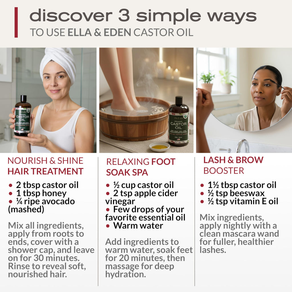 USDA Organic Castor Oil, 100% Pure Cold-Pressed Hexane-Free, 16 Oz | For Hair Growth, Stomach, Fuller Lashes & Brows, Skin Nourishment – Ricinoleic Fatty Acids, Unrefined, Glass Bottle with Pump