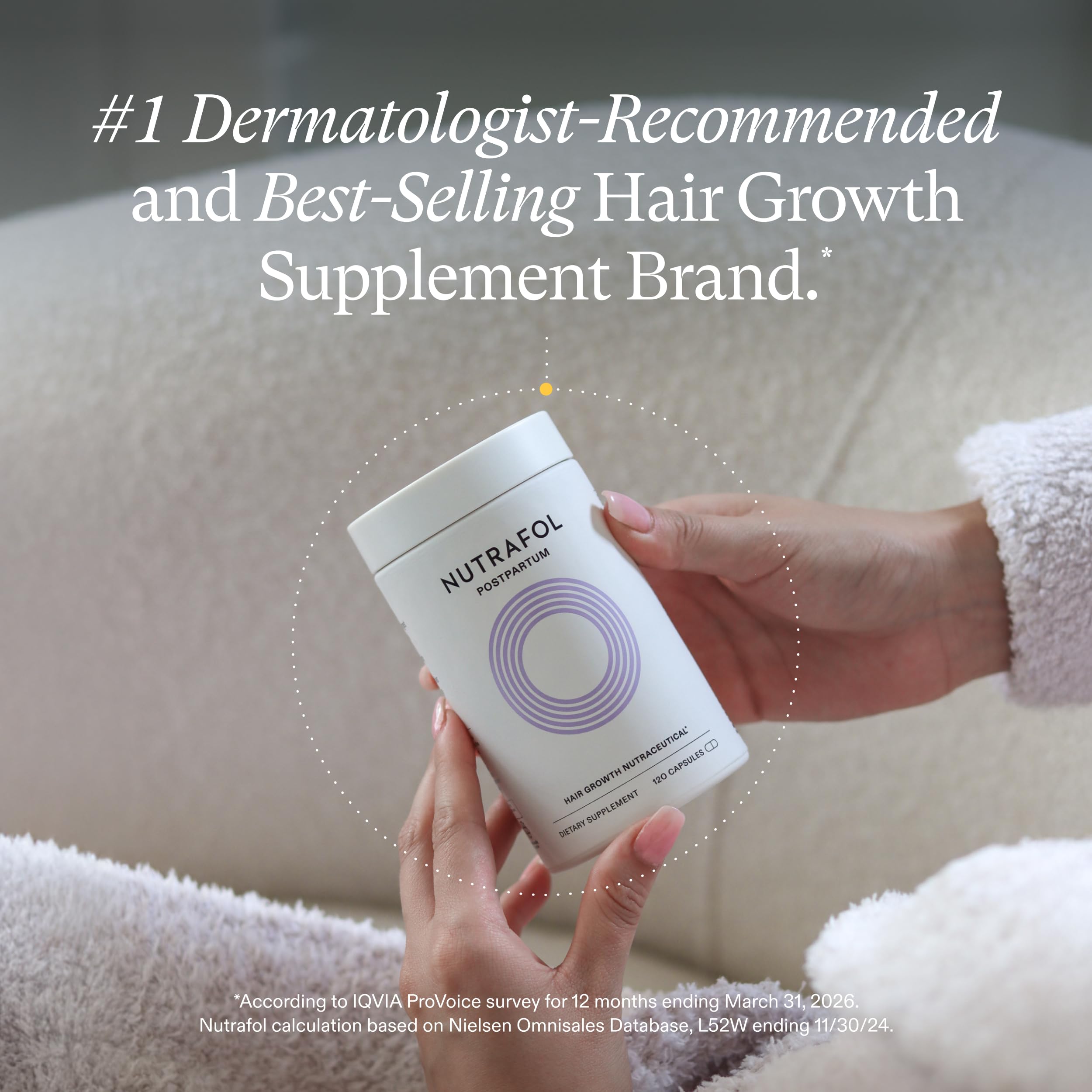 Nutrafol Postpartum Hair Growth Supplements, Clinically Tested for Visibly Thicker Hair and Less Shedding, Breastfeeding-friendly