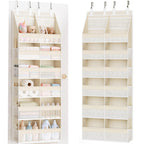 Criusia Over the Door Organizer, Extra Large 12 Compartments Closet Hanging Storage with 14 Mesh Pockets, 85lbs Capacity Behind the Door Storage for Baby Nursery, Bathroom, Bedroom, and Dorm, Beige