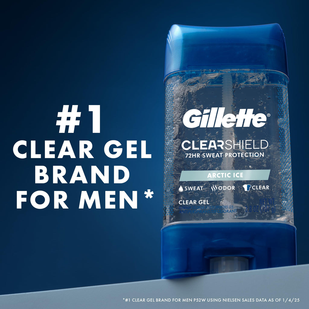 Gillette Antiperspirant and Deodorant for Men, 72hr Sweat & Odor Protection, Long Lasting Freshness, Anti-White Mark Technology, Clear Gel, Arctic Ice Scent, 3.8 oz (Pack of 2)