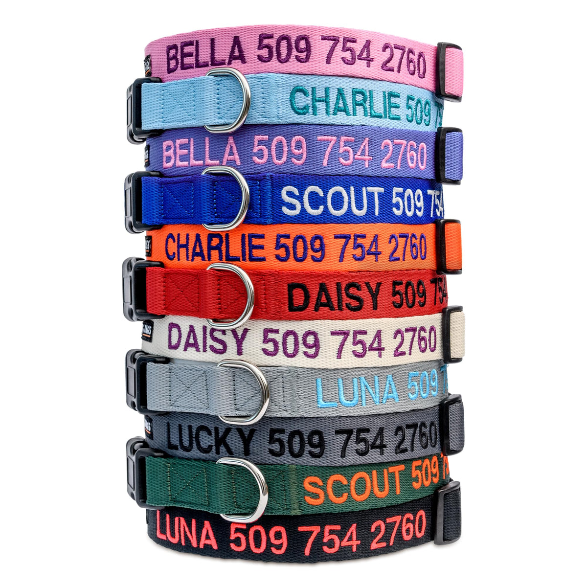 GoTags Personalized Dog Collar, Custom Embroidered Pet ID Dog Collar with Pet Name and Phone Number, Adjustable with Quick Release Snap Buckle
