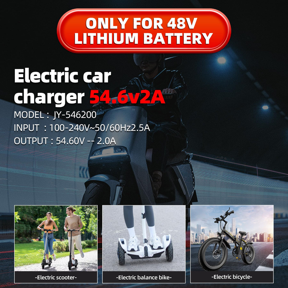 UL Certified 54.6V 2A Fast Electric Bike Charger for 48V Ebike Battery - Compatible with Lectric XP 2.0/3.0, Ecotric City/Beach, Evercross H5/H7