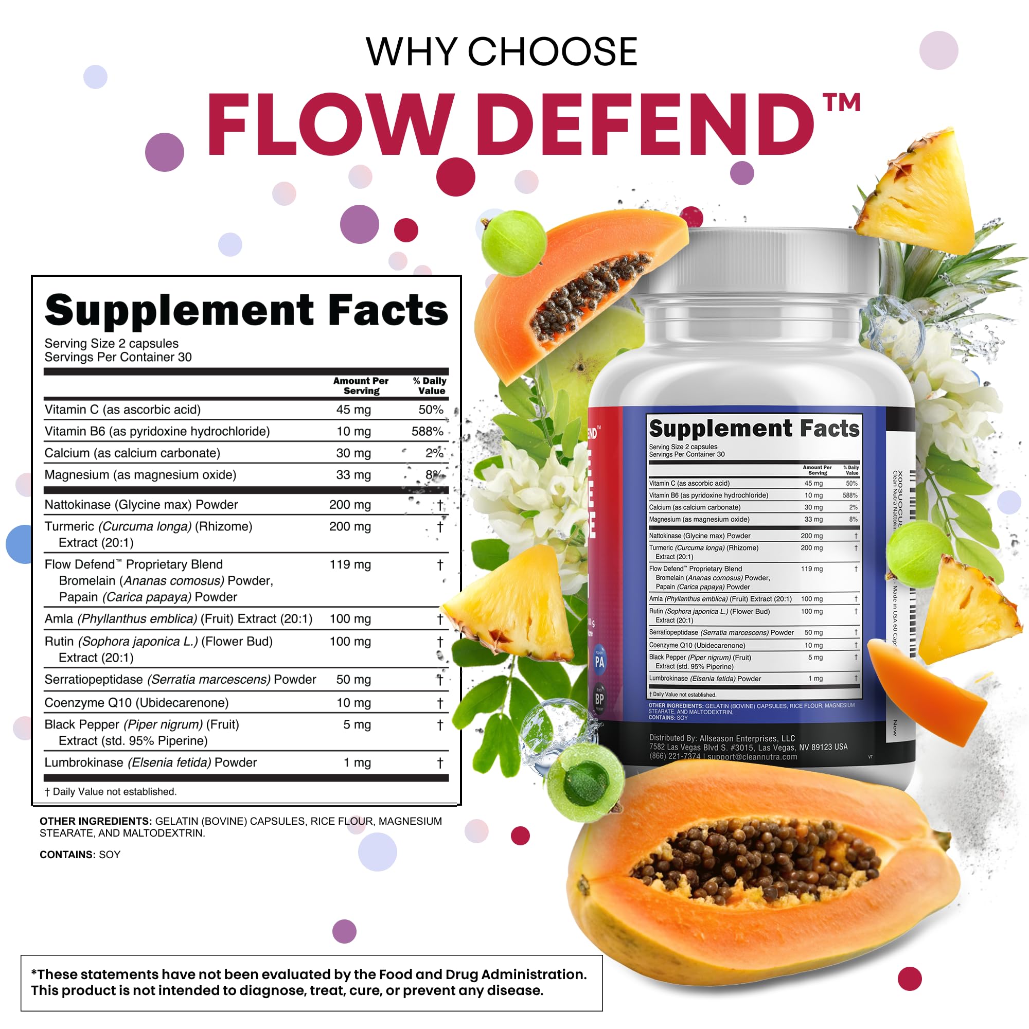 Clean Nutraceuticals Nattokinase 5000 FU Serrapeptase 120000 SPU Lumbrokinase Enzyme Supplement with Bromelain Papain Papaya Enzymes Rutin Extract Amla Magnesium Vitamin B6 & VIT C Capsules