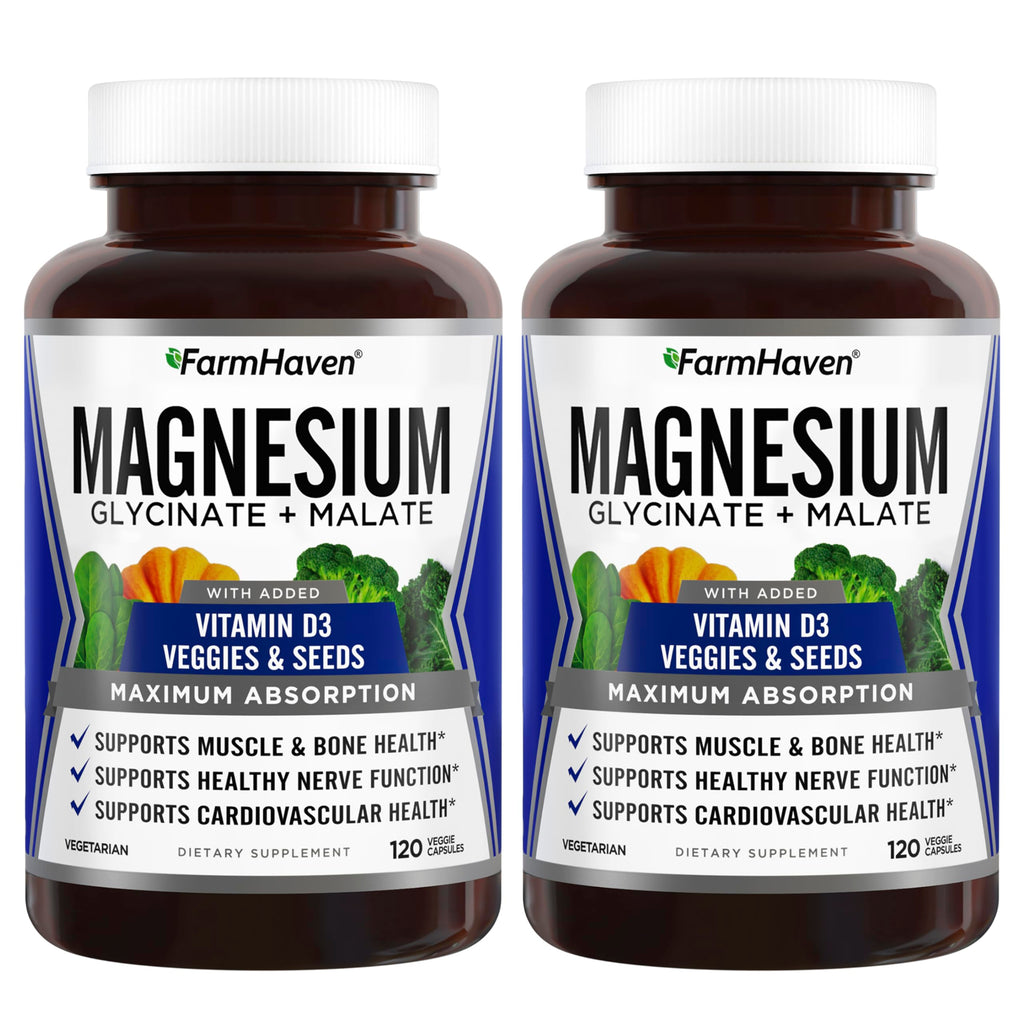 FarmHaven Magnesium Complex, Glycinate/Malate & Vitamin D3, 240 Capsules | Bone Health Support, Muscle & Nerve Function, Chelated Magnesium Complex with Vitamin D3, Vegetarian, 120 Day Supply