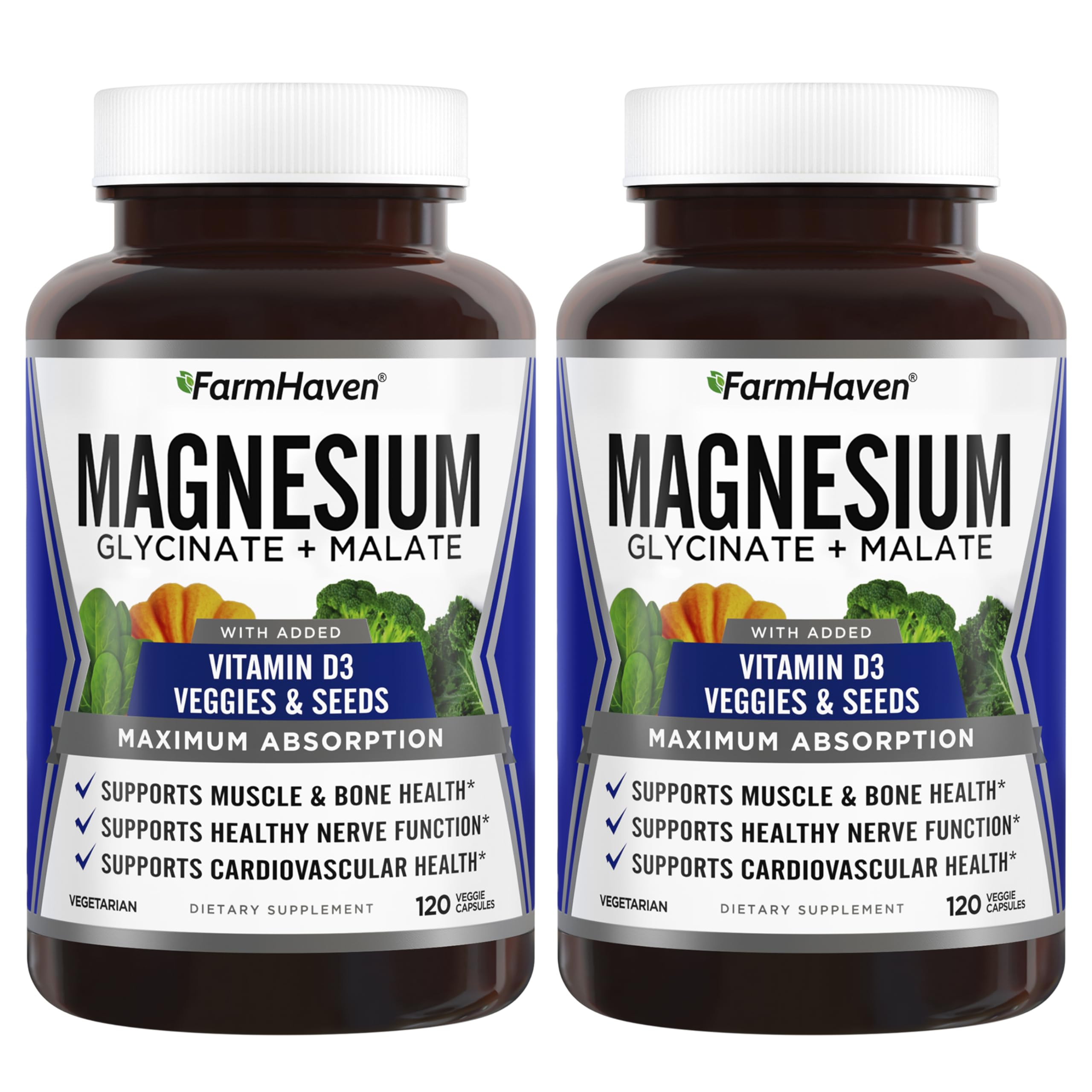 FarmHaven Magnesium Complex, Glycinate/Malate & Vitamin D3, 240 Capsules | Bone Health Support, Muscle & Nerve Function, Chelated Magnesium Complex with Vitamin D3, Vegetarian, 120 Day Supply