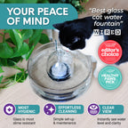 Brook Glass Cat Water Fountain 90oz – Dishwasher Safe Pet & Dog Fountain