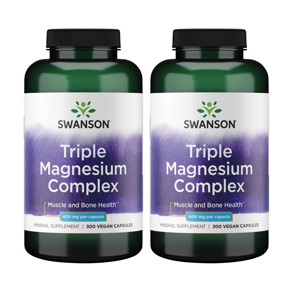 Swanson Triple Magnesium Complex 400 mg, 300 Vegan Capsules | Three Forms of Magnesium for Nerve, Muscle and Bone Health, Optimal Absorption and Healthy Stress Response