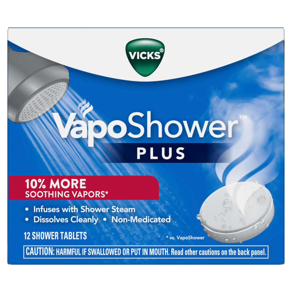 Vicks, VapoShower Plus, Shower Steamers, Eucalyptus Shower Steamer & Menthol Scent, Clean Dissolving Vapor Shower Tablets, Aromatherapy Shower Steamer & Shower Bombs, 12 count