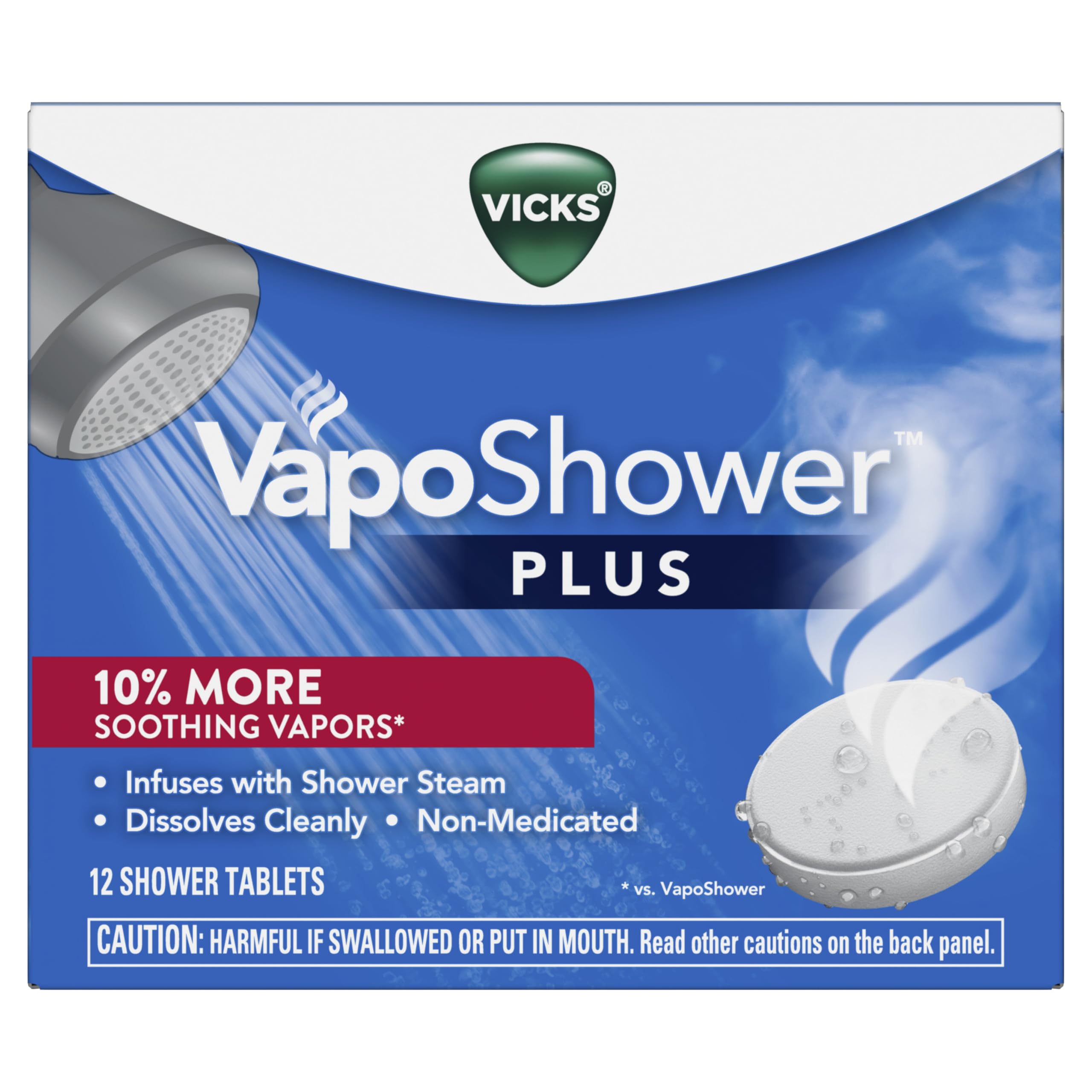 Vicks, VapoShower Plus, Shower Steamers, Eucalyptus Shower Steamer & Menthol Scent, Clean Dissolving Vapor Shower Tablets, Aromatherapy Shower Steamer & Shower Bombs, 12 count