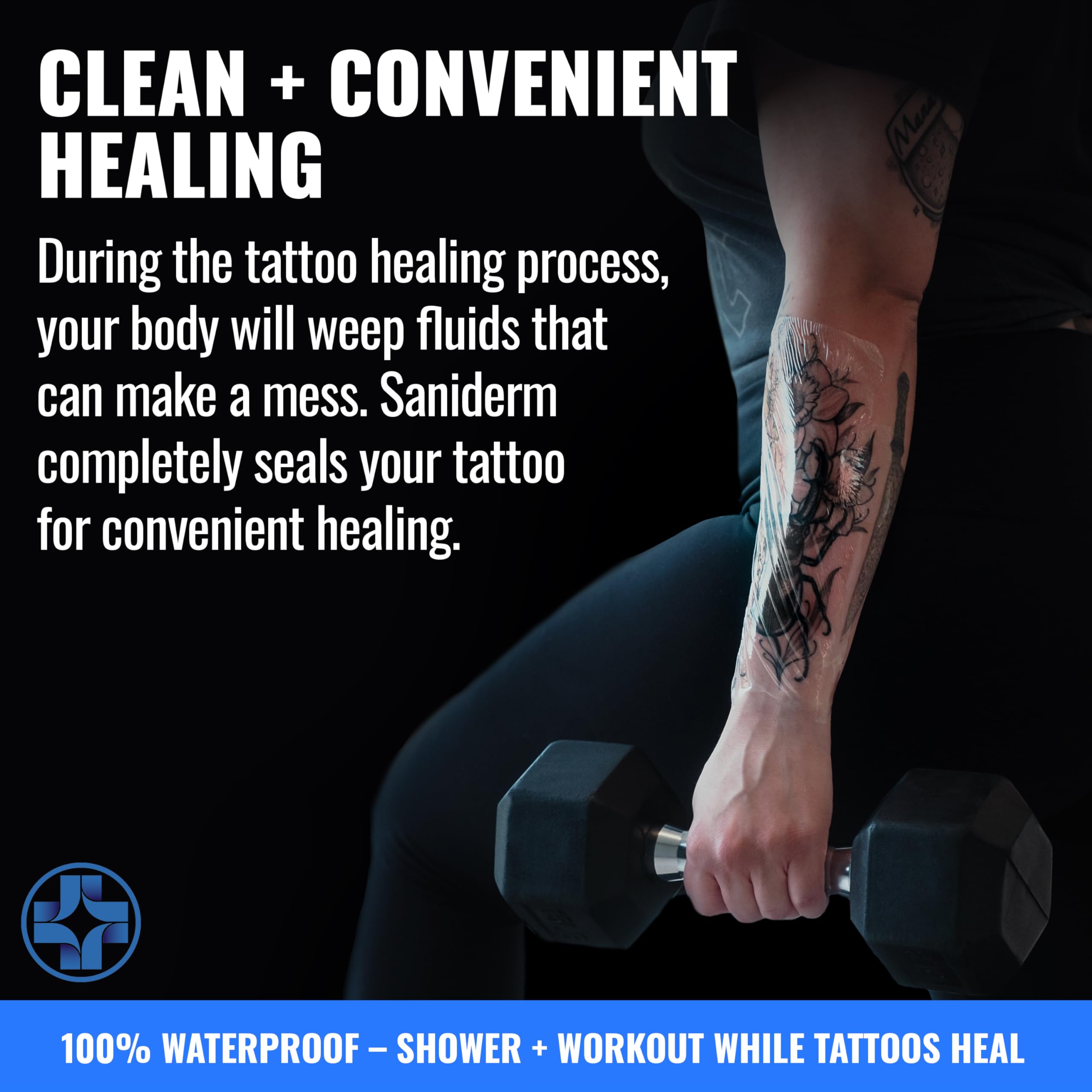 Saniderm - Tattoo Aftercare Bandage 10 Sheets - 4 x 4 Inch Small Pack | Contains Waterproof, Sterile, Latex-Free Bandage Sheets and Medical-Grade Tattoo Aftercare Film for Fresh Ink Protection.