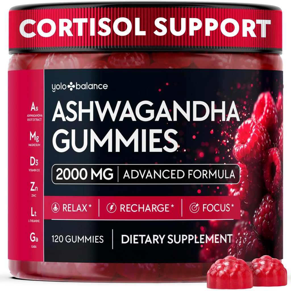 Ashwagandha Gummies – 120 Count - 2000 MG Ashwagandha Supplements with L-Theanine, GABA, Magnesium, Zinc & Vitamin D3 – Sugar-Free, Vegan, Non-GMO–Natural Support for Balance