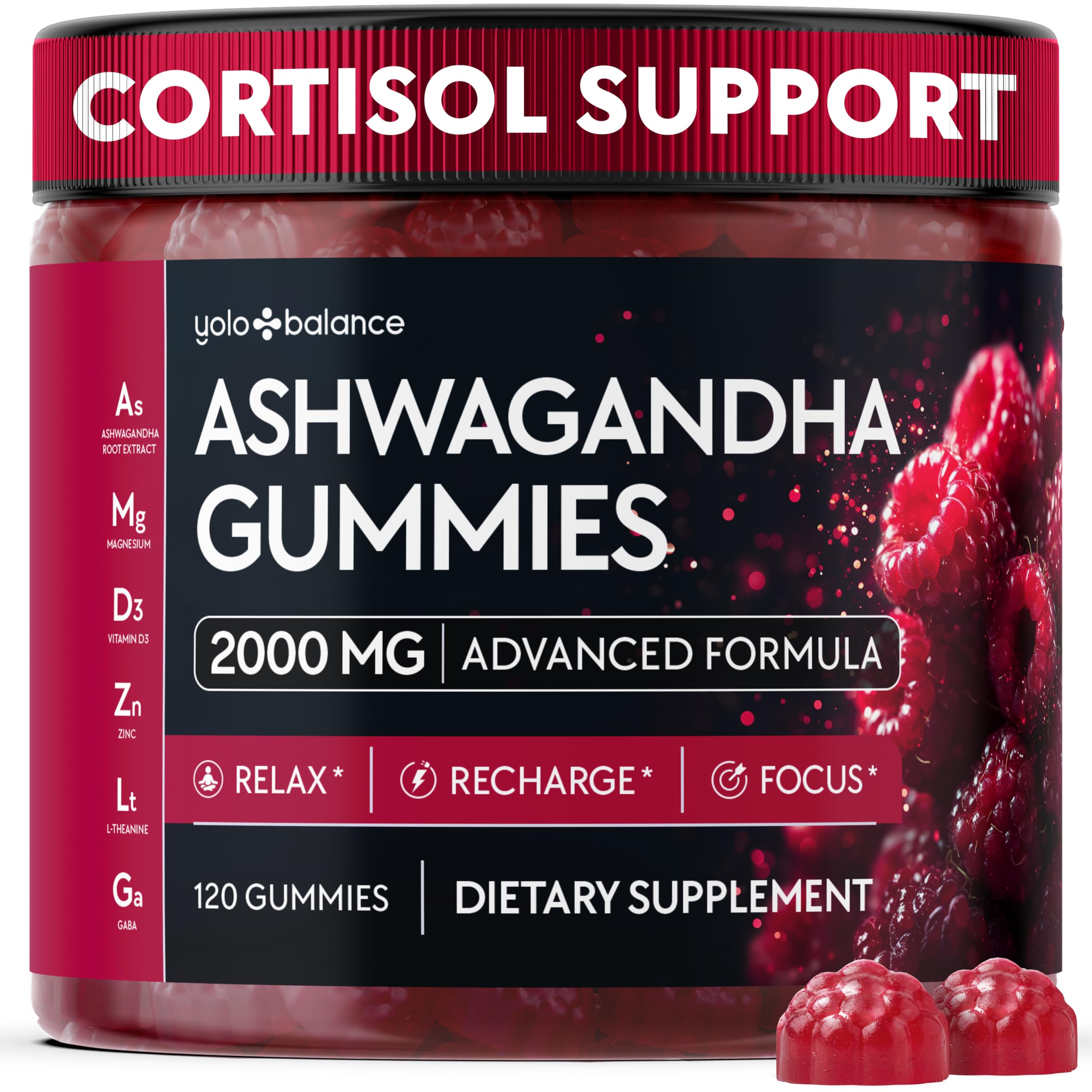 Ashwagandha Gummies – 120 Count - 2000 MG Ashwagandha Supplements with L-Theanine, GABA, Magnesium, Zinc & Vitamin D3 – Sugar-Free, Vegan, Non-GMO–Natural Support for Balance