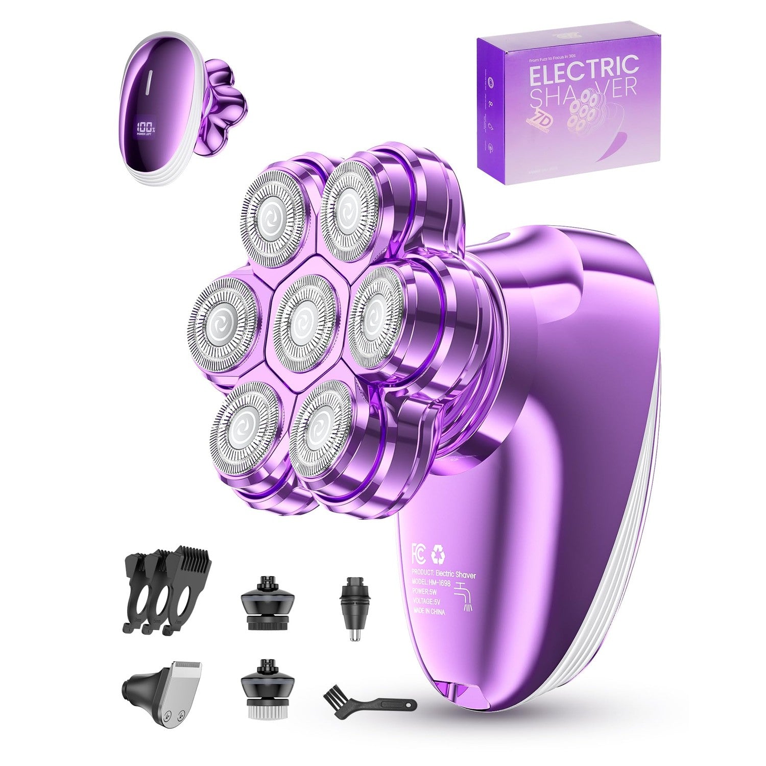 Head Shavers for Bald Men – Electric Razor for Men, 7D Magnetic Electric Shavers for Men, IPX7 Waterproof 5-in-1 Shavers for Men Grooming Kit (Gray)