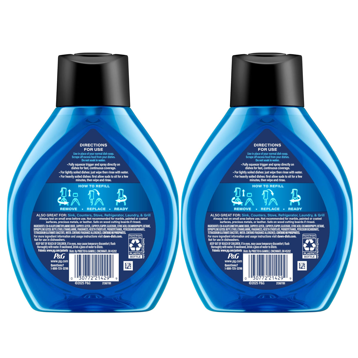 Dawn Heavy Duty Dish Spray Fresh Clean Scent, All-Purpose Cleaner and Degreaser, 21.5 oz. Refill Bottle 2-Pack