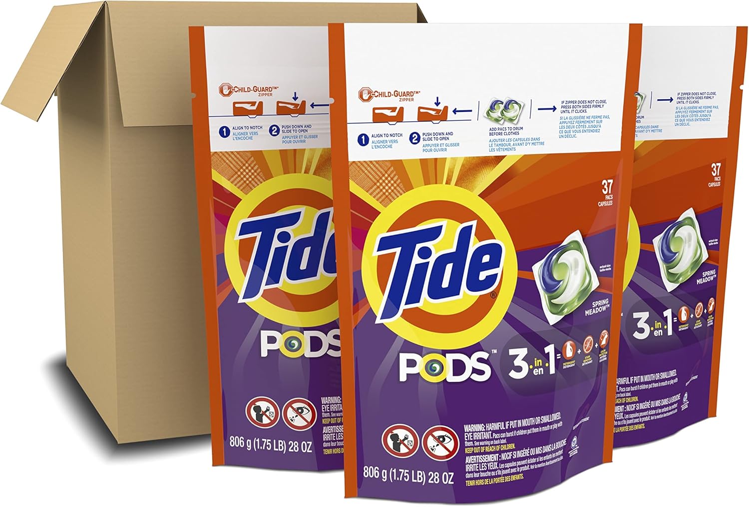 Buy now Tide PODS Laundry Detergent Soap Pods, Spring Meadow, 37 Count (Pack of 3 Bag Value Pack), Total 111 Count, HE Compatible at indiglob india