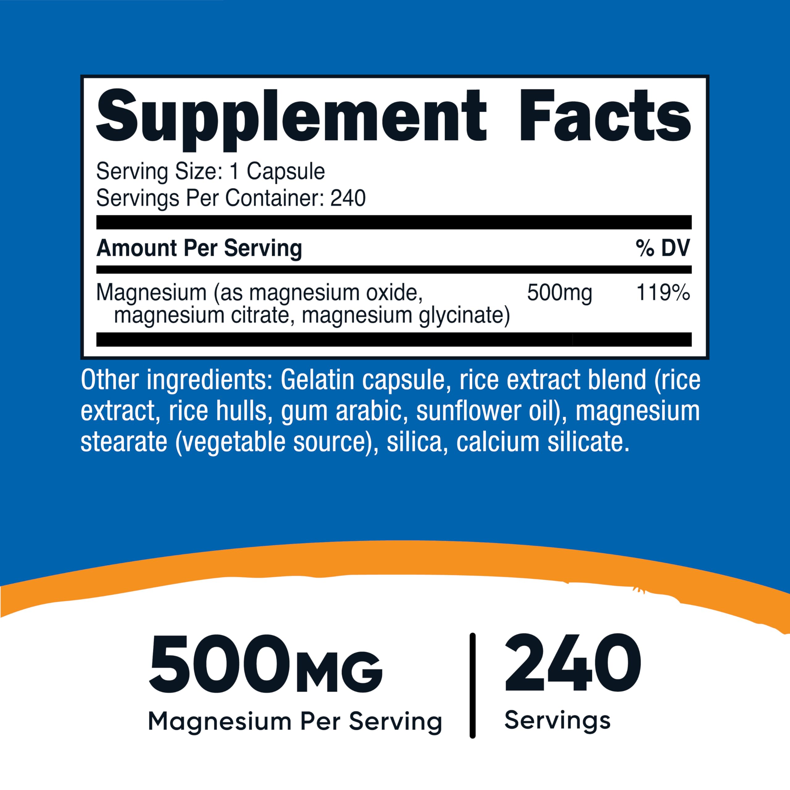 Nutricost Magnesium Complex Extra Strength 500mg, 240 Capsules, Gluten Free | Magnesium Oxide, Citrate, and Glycinate, GMO-Free