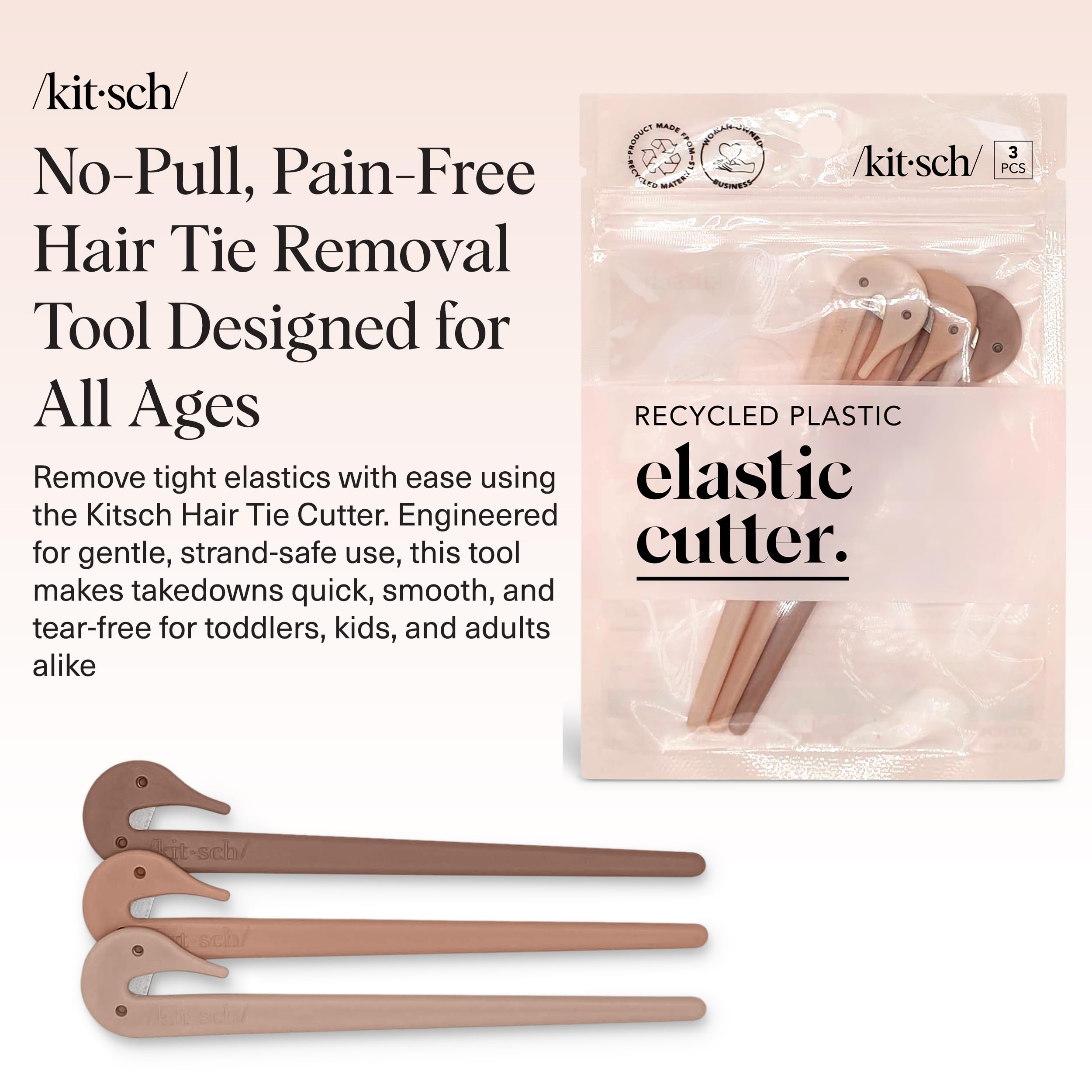 Kitsch Elastic Hair Tie Cutter Tool - Multicolor, 3pc Set | No Pull Hair Ties No Damage & Easy Removal of Hair Rubber Bands, Hair Elastics, Toddler Hair Ties - Hair Braiding Tools