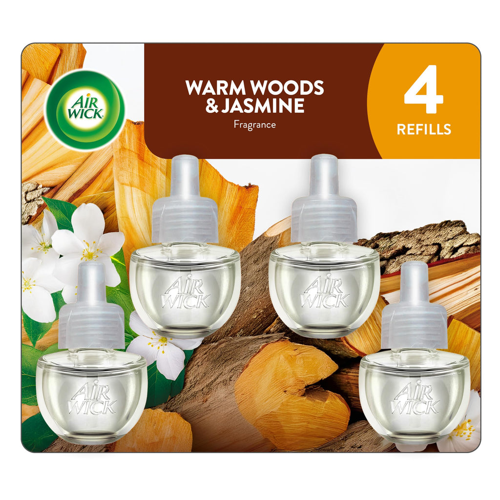 Air Wick Plug-In Scented Oil Refills, Warm Woods & Jasmine, 4 Count